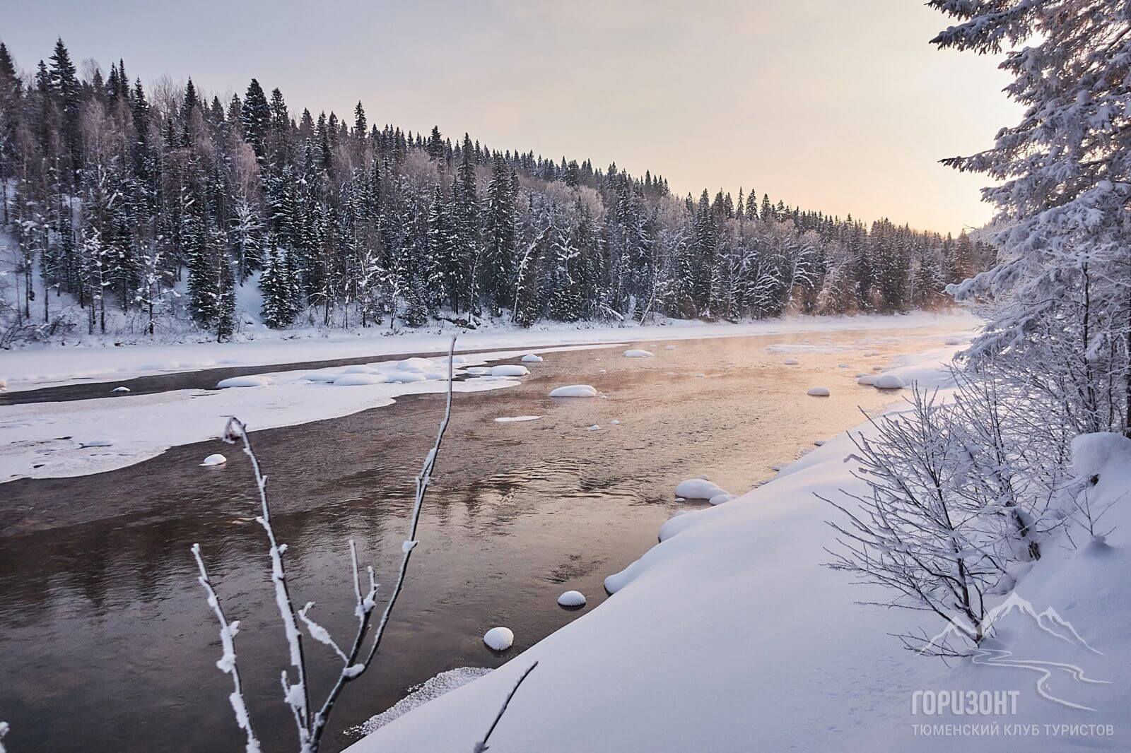 Река Усьва зимой не замерзает